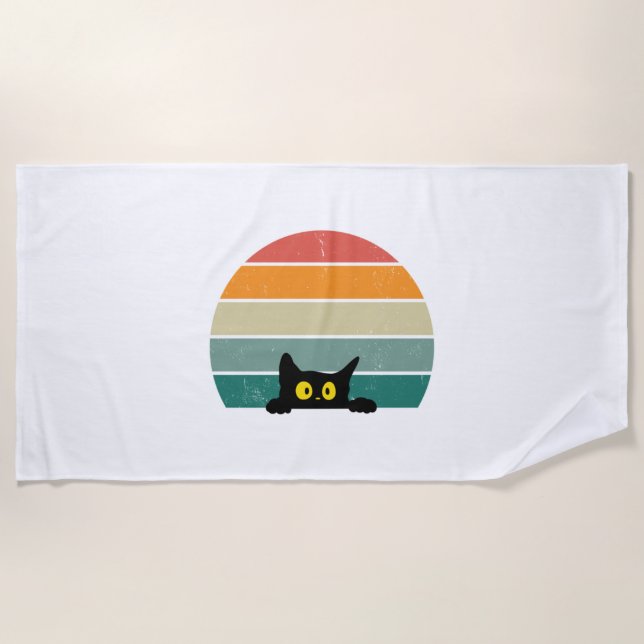 Serviette De Plage Chat noir Coucher de soleil Coucher de soleil Vint (Devant)
