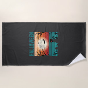 Serviette De Plage Chat noir d'Halloween Lune Cimetière Rétro Vecteur