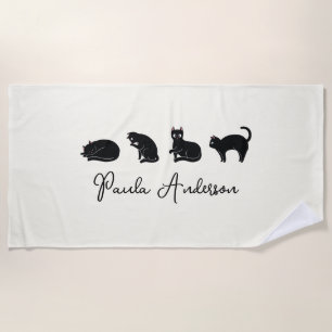 Serviette De Plage Chat noir drôle mignon personnalisable
