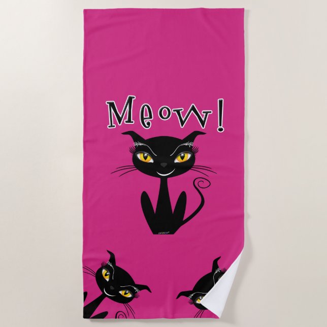 Serviette De Plage Chat Noir Fantaisiste Miaou ! (Devant)
