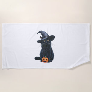 Serviette De Plage Chat Noir Halloween Costume Citrouille Pour Femmes