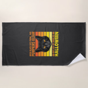 Serviette De Plage Chat Noir Halloween Graphique de Citrouille Vintag