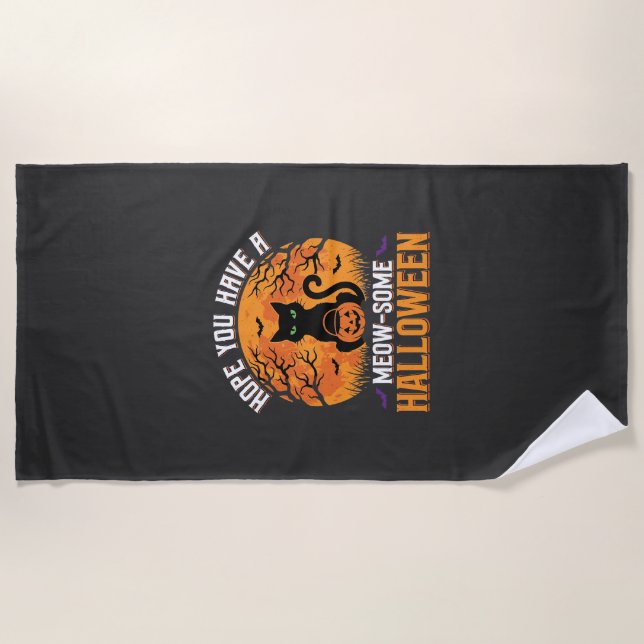 Serviette De Plage Chat Noir Halloween Incroyable (Devant)