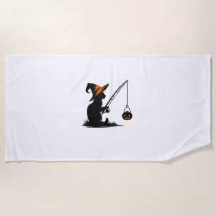 Serviette De Plage Chat Pêche Citrouille Costume Halloween Amoureux d