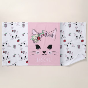 Serviette De Plage Chat rose