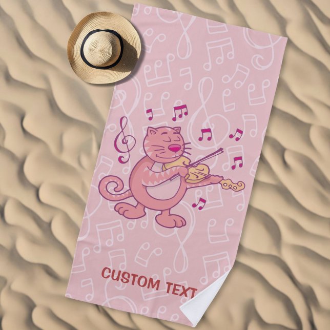 Serviette De Plage Chat rose avec violon (Créateur téléchargé)