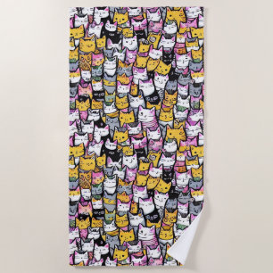 Serviette De Plage Chat visage mignonette kittie animaux motif doodé