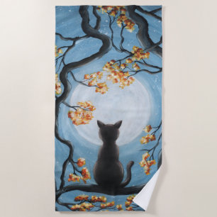Serviette De Plage Chat Whimsical dans la peinture de Pleine lune d'a