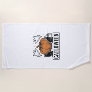 Serviette De Plage Chatoween Chat Noir Fantôme Halloween Conception V