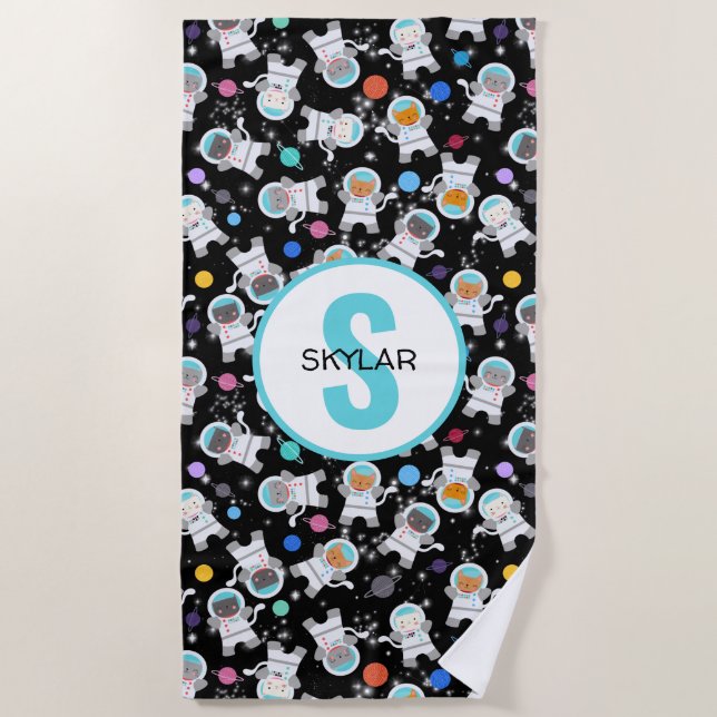 Serviette De Plage Chats d'astronautes personnalisés (Devant)
