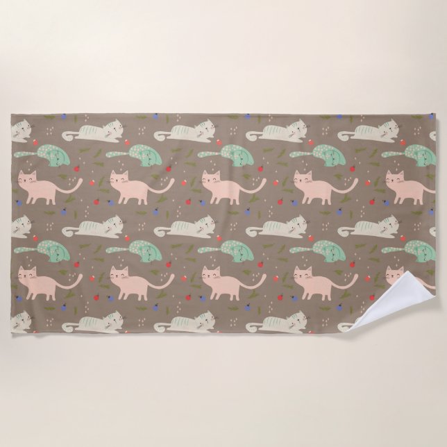 Serviette De Plage Chats de Noël mignons (Devant)