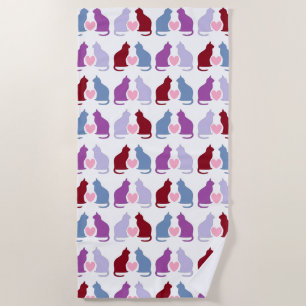 Serviette De Plage Chats et Coeurs Motif