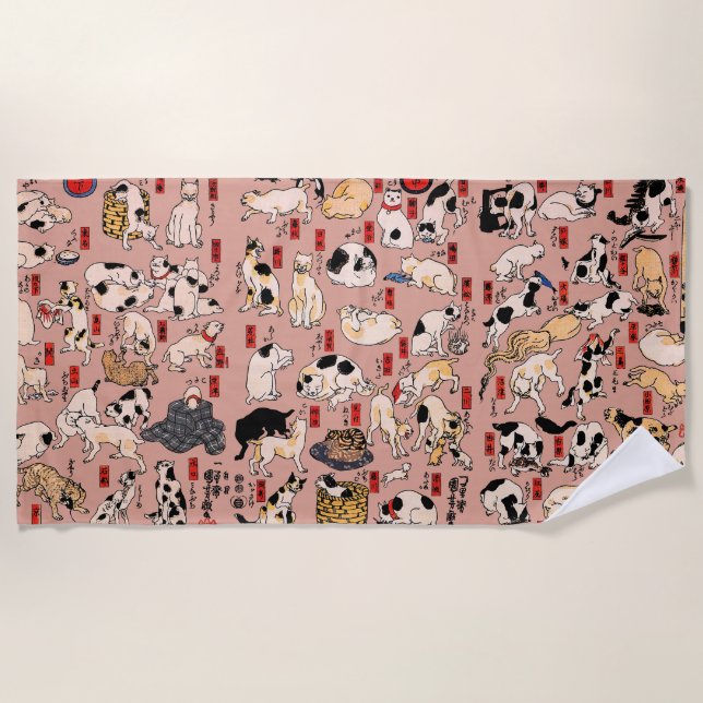 Serviette De Plage chats japonais Ukiyo-e Funny kitty (Devant)