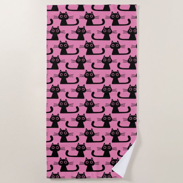 Serviette De Plage Chats Kitty Noir Motif rose | Amoureux des animaux (Devant)