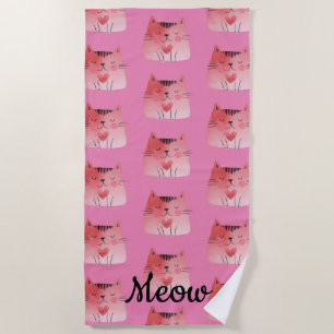 Serviette De Plage Chats roses girly à coeur 