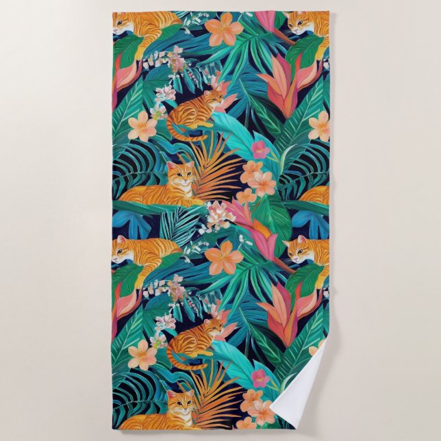 Serviette De Plage Chats roux dans la Jungle (Devant)