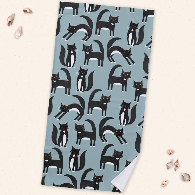 Serviette De Plage Chats smokings noirs et blancs (Black and white tuxedo cat beach towel)