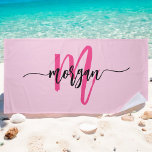 Serviette De Plage Chaud rose moderne Script Girl Monogramme Nom<br><div class="desc">Faites un plongeon avec notre Hot rose moderne Script Girly Monogramme Nom de serviette de plage! Dotée d'un design rose vif et personnalisée avec votre nom dans un élégant script moderne, cette serviette ajoute une touche élégante à votre look de plage ou de piscine. Fabriqué à partir d'un matériau souple...</div>