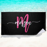 Serviette De Plage Chaud rose noir moderne Script Girl Monogramme Nom<br><div class="desc">Faites un plongeon avec notre Hot rose moderne Script Girly Monogramme Nom de serviette de plage! Dotée d'un design rose vif et personnalisée avec votre nom dans un élégant script moderne, cette serviette ajoute une touche élégante à votre look de plage ou de piscine. Fabriqué à partir d'un matériau souple...</div>