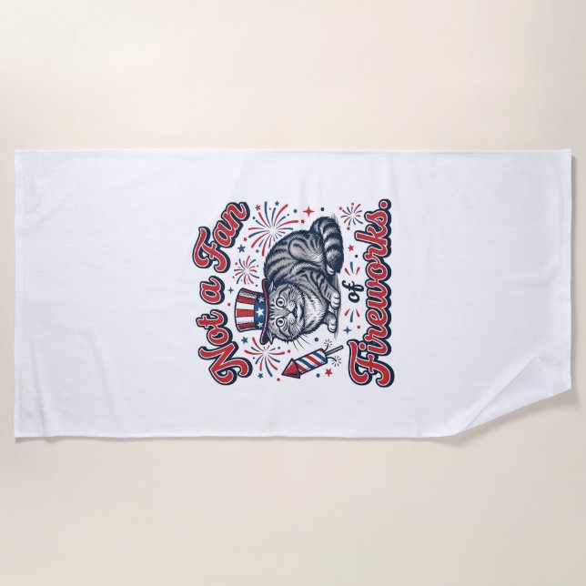 Serviette De Plage Chemise Chat Effrayé Pas Fan de Feux d'Artifice (2 (Devant)