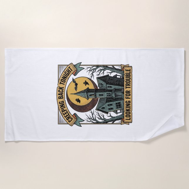 Serviette De Plage Chemise de maison hantée avec manoir effrayant gra (Devant)