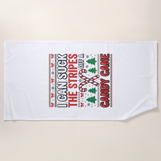 Serviette De Plage Chemise de Noël drôle de canne à bonbon (Devant)