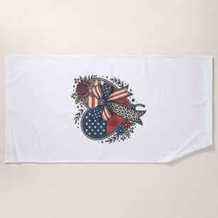Serviette De Plage Chemise Fleurie à Nœud Papillon Cœur Patriotique V