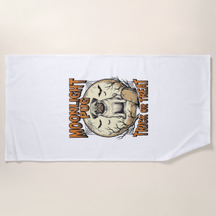 Serviette De Plage Chemise Halloween Pug avec Lune de gravure vintage