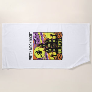 Serviette De Plage Chemise Halloween Sorcière Maison Hantée Nuit_