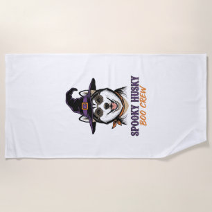 Serviette De Plage Chemise Husky Halloween Sorcière Chien Graphique V