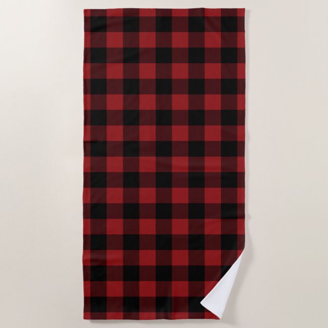 Serviette De Plage Chèque de plage Buffalo noir et rouge (Devant)