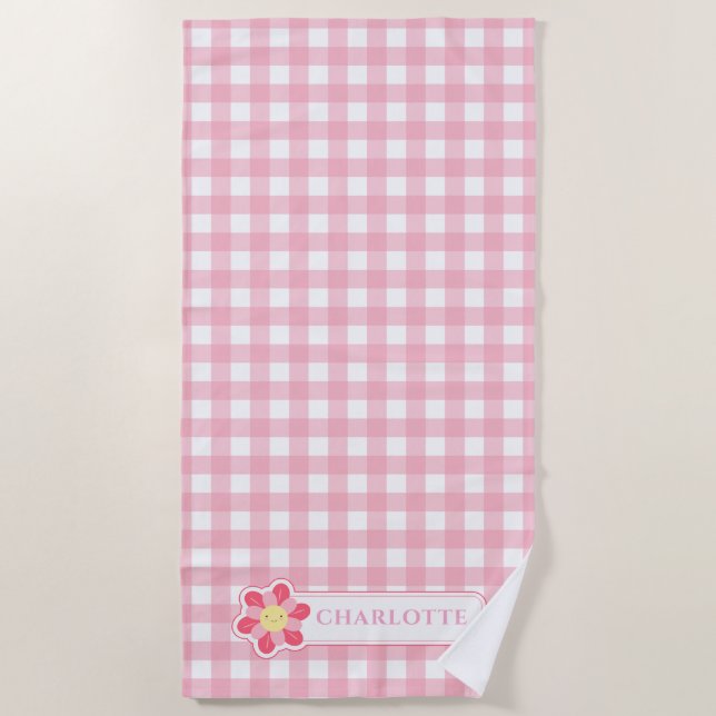 Serviette De Plage Chèque rose personnalisé Cute Checkerboard Beach S (Devant)