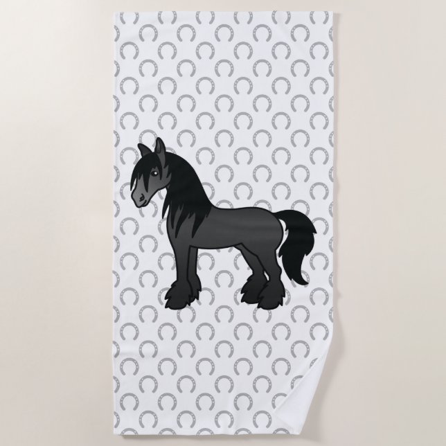 Serviette De Plage Cheval de dessin animé Black Gypsy Vanner Clydesda (Devant)
