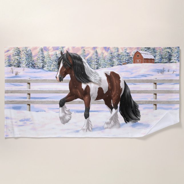 Serviette De Plage Cheval de Tinker Tinker Gypsy Vanner Brown Pinto (Devant)
