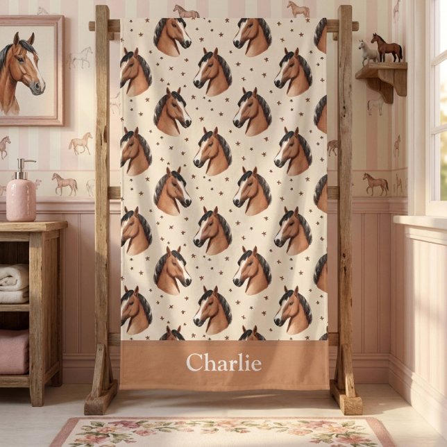 Serviette De Plage Cheval Étoiles Mignonnes Personnalisé (Créateur téléchargé)