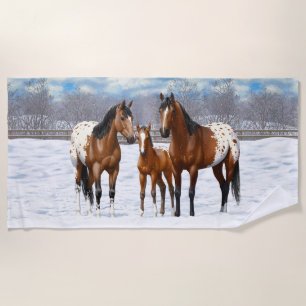 Serviette De Plage Chevaux Appaloosa De Baie Brown En Neige