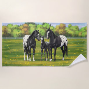 Serviette De Plage Chevaux Appaloosa Noir Dans Les Pâturages D'Été