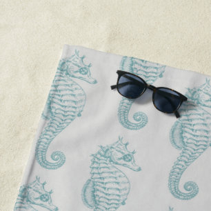 Serviette De Plage Chevaux de mer tropicaux, Motif hippocampe - gris