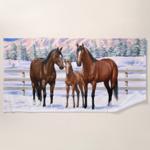 Serviette De Plage Chevaux Du Quartier De La Baie Brown En Neige