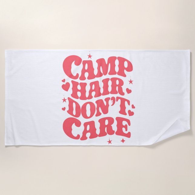 Serviette De Plage Cheveux de camping, on s'en fiche, filles de campi (Devant)