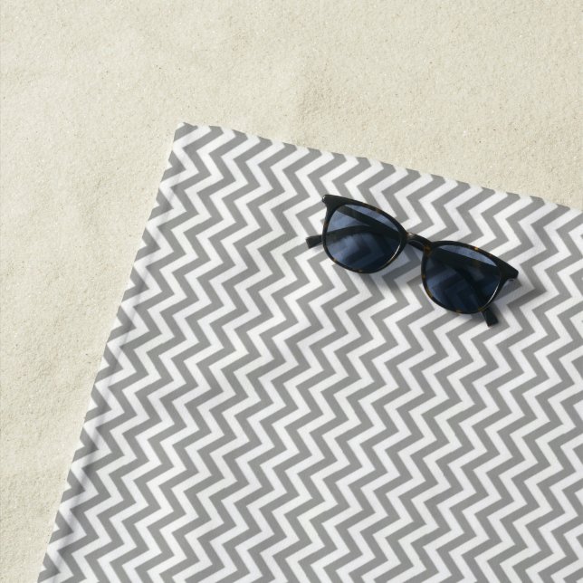 Serviette De Plage Chevron blanc gris (En situation)