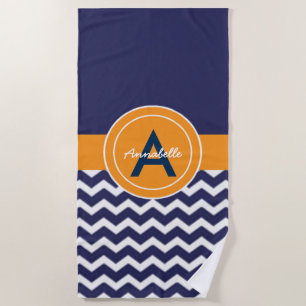 Serviette De Plage Chevron bleu foncé orange