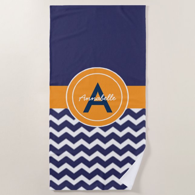 Serviette De Plage Chevron bleu foncé orange (Devant)