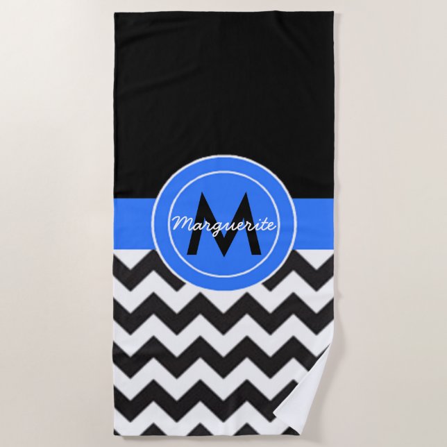 Serviette De Plage Chevron bleu noir (Devant)