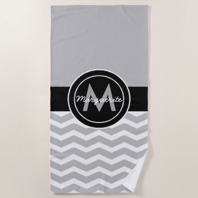 Serviette De Plage Chevron noir gris (Devant)