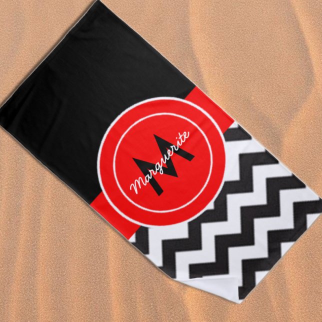 Serviette De Plage Chevron rouge noir (Créateur téléchargé)