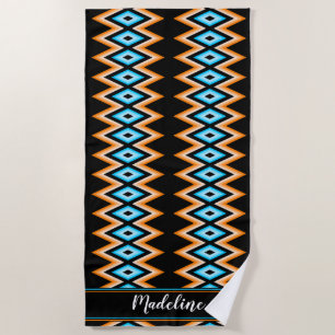 Serviette De Plage Chevron Tropical Nom personnalisé Motif moderne Pl