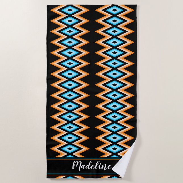Serviette De Plage Chevron Tropical Nom personnalisé Motif moderne Pl (Devant)