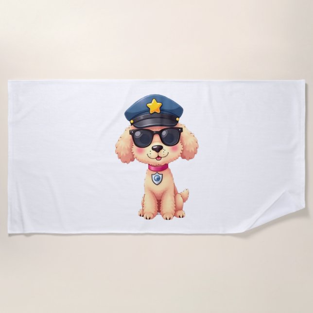 Serviette De Plage Chibi Anime Police Chien Caniche (Devant)