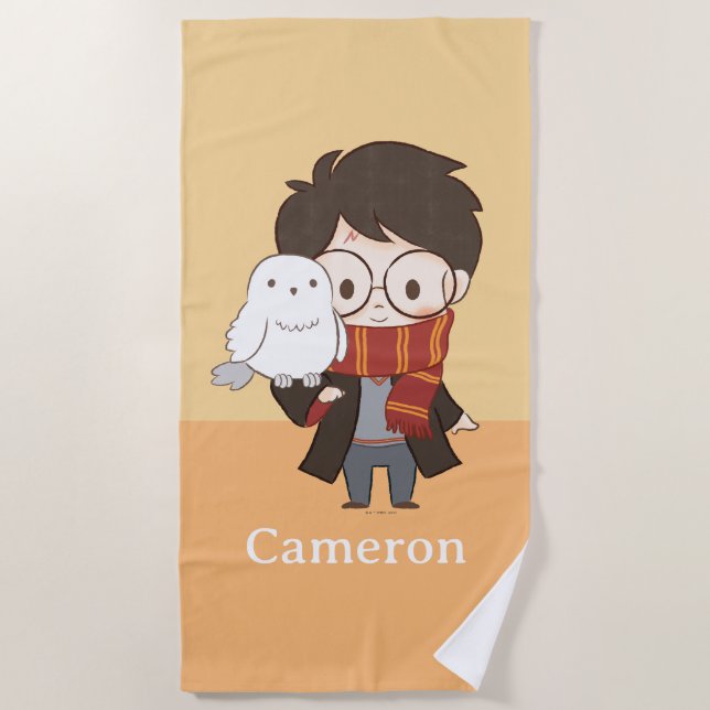 Serviette De Plage Chibi HARRY POTTER™ & Hedwig (Devant)